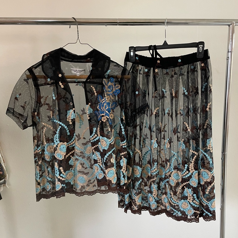 Commes de Garcon Sheer Shirt & Skirt Suit comme garçon short sleeve lace set
